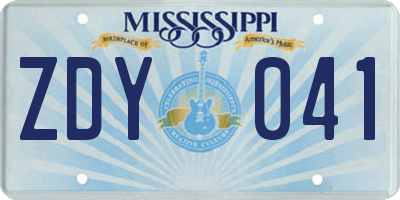MS license plate ZDY041