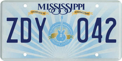 MS license plate ZDY042