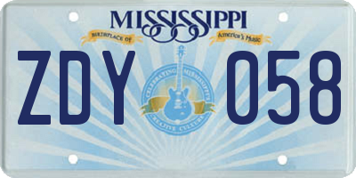 MS license plate ZDY058