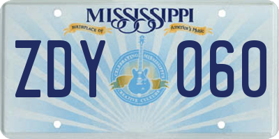 MS license plate ZDY060