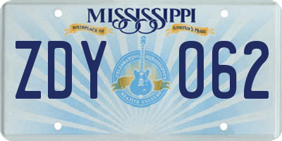 MS license plate ZDY062