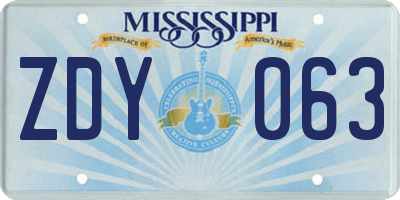 MS license plate ZDY063