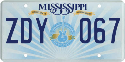 MS license plate ZDY067