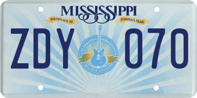 MS license plate ZDY070