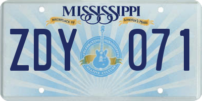 MS license plate ZDY071