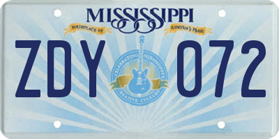 MS license plate ZDY072