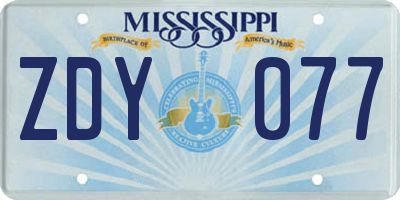 MS license plate ZDY077