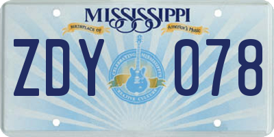 MS license plate ZDY078