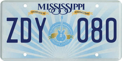 MS license plate ZDY080