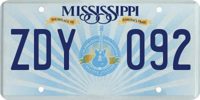 MS license plate ZDY092