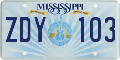 MS license plate ZDY103