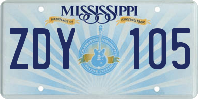 MS license plate ZDY105