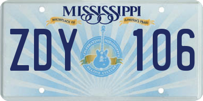 MS license plate ZDY106