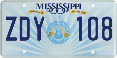 MS license plate ZDY108