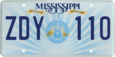 MS license plate ZDY110