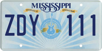 MS license plate ZDY111