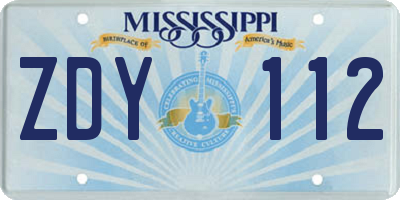 MS license plate ZDY112