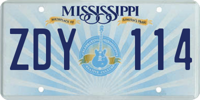 MS license plate ZDY114