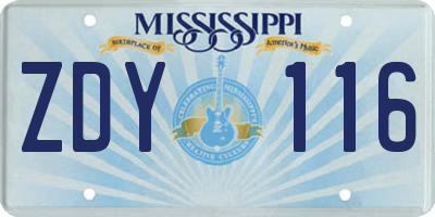 MS license plate ZDY116