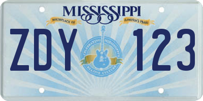 MS license plate ZDY123