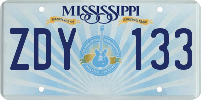 MS license plate ZDY133