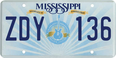 MS license plate ZDY136
