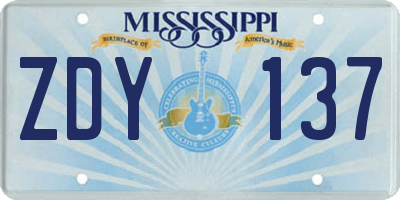 MS license plate ZDY137