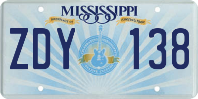 MS license plate ZDY138