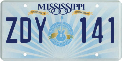 MS license plate ZDY141