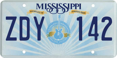 MS license plate ZDY142