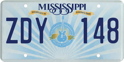 MS license plate ZDY148