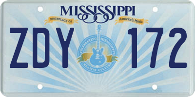 MS license plate ZDY172