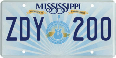 MS license plate ZDY200