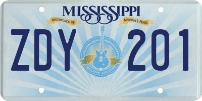 MS license plate ZDY201