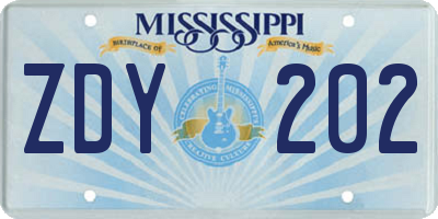 MS license plate ZDY202