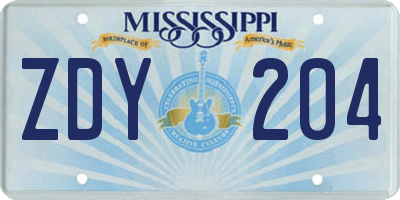 MS license plate ZDY204
