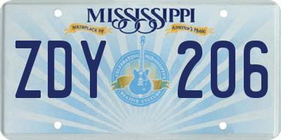 MS license plate ZDY206