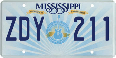 MS license plate ZDY211