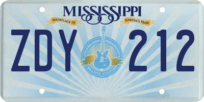 MS license plate ZDY212