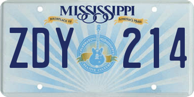 MS license plate ZDY214