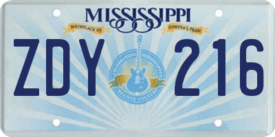 MS license plate ZDY216