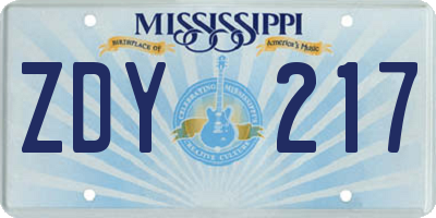 MS license plate ZDY217