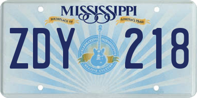 MS license plate ZDY218