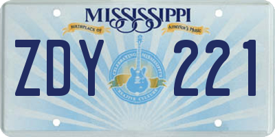 MS license plate ZDY221