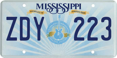 MS license plate ZDY223