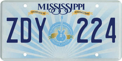 MS license plate ZDY224