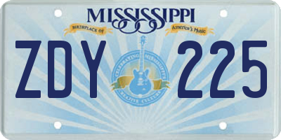 MS license plate ZDY225