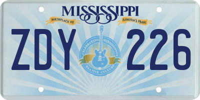 MS license plate ZDY226