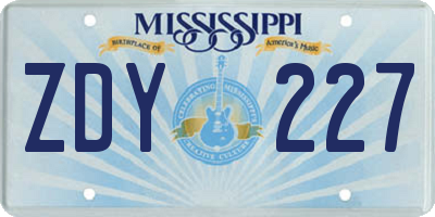 MS license plate ZDY227