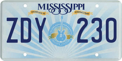 MS license plate ZDY230